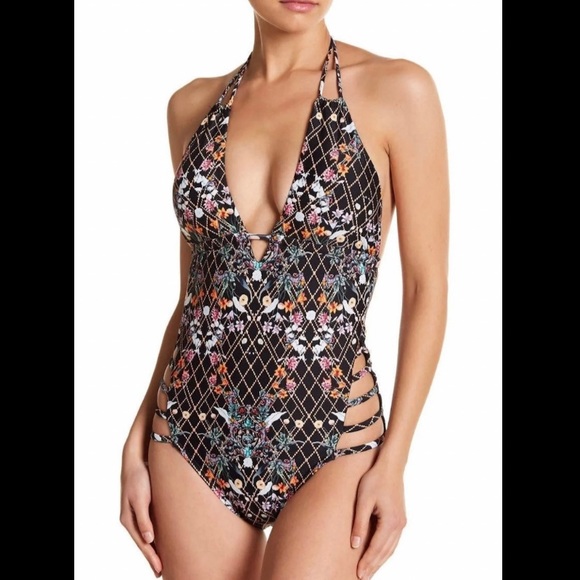 SOLD. NWT One Piece Halter Swimsuit in Baroque - Picture 6 of 8